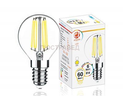 Лампа Filament LED G45-F 6W E14 3000K (60W)